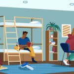 flat students in dormitory room preparing for exams